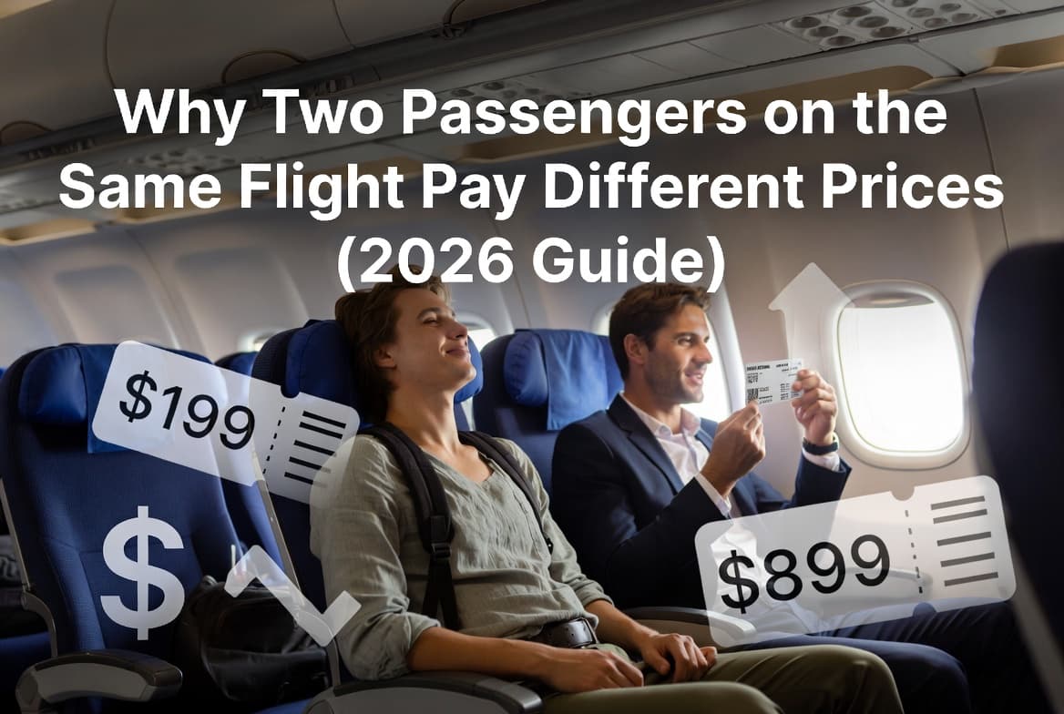 Rows of airplane cabin seats, illustrating how passengers in the same cabin can end up paying different fares